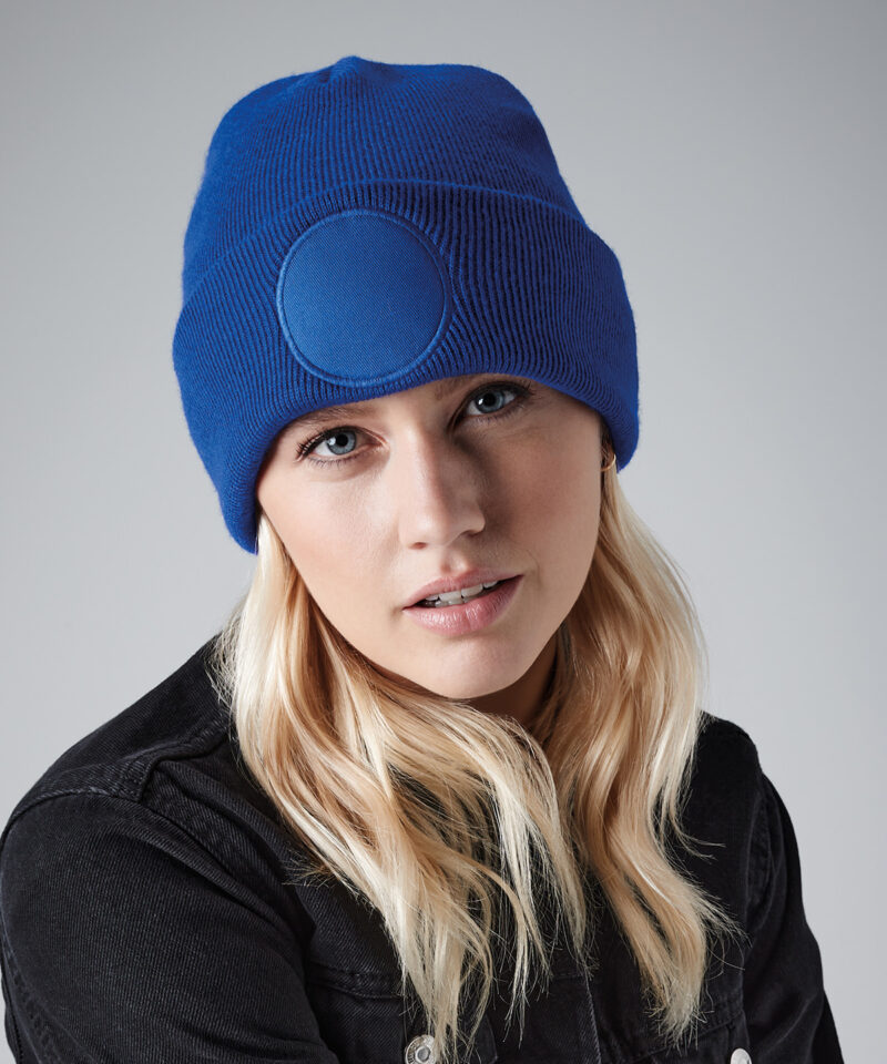 Circular patch beanie