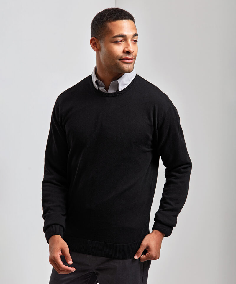 Crew neck cotton-rich knitted sweater