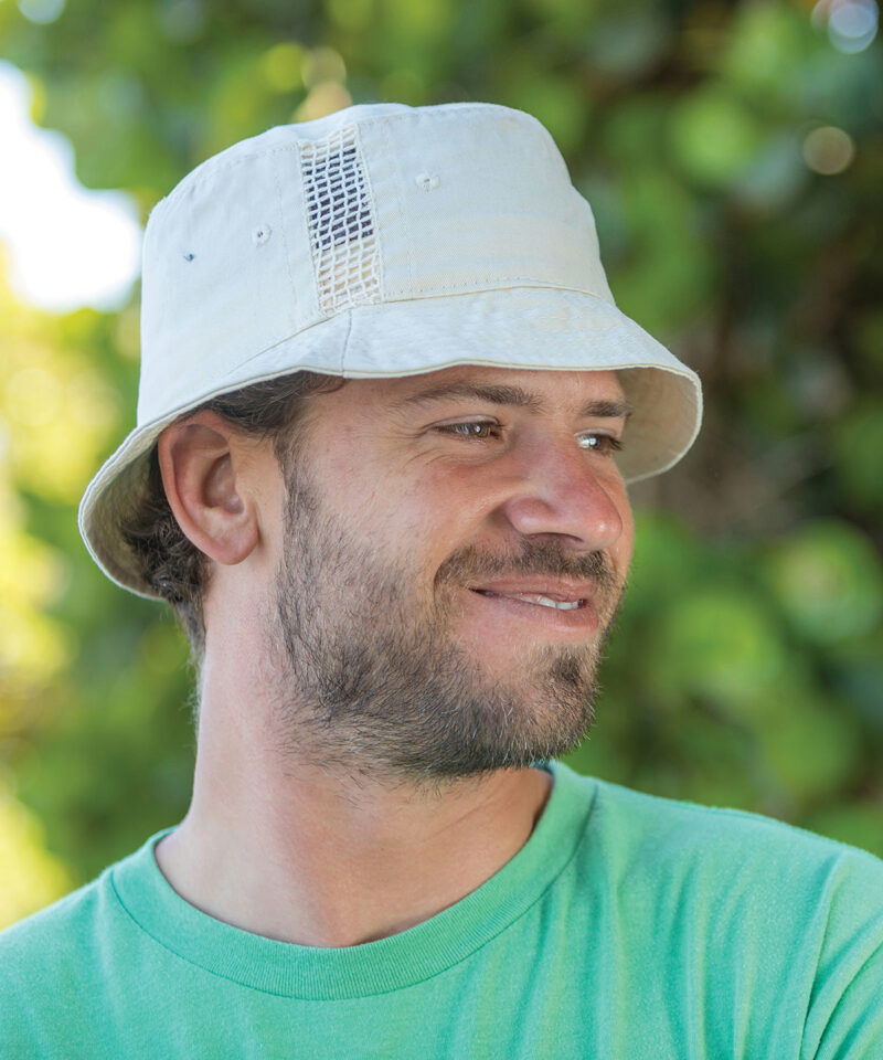 Deluxe washed cotton bucket hat with side mesh panels