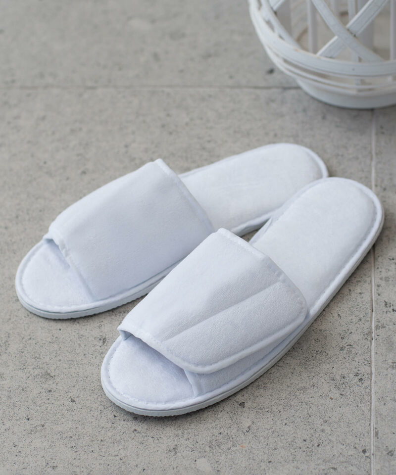 Open-toe slippers with hook and loop strap