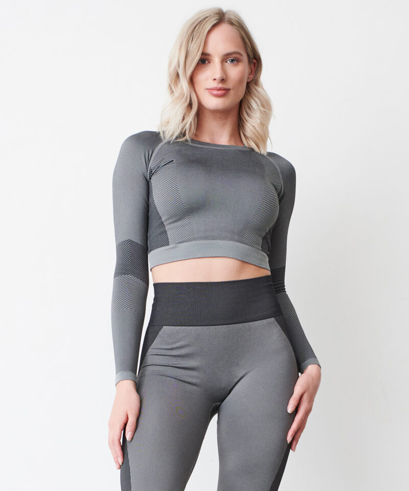 Women's seamless panelled long sleeve crop top